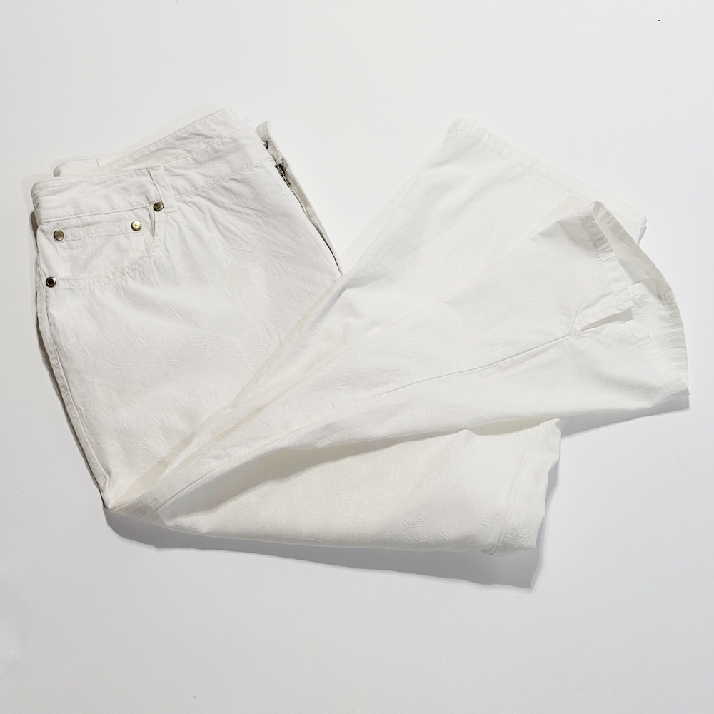 Vintage Jaclyn Smith White Textured Cotton Pedal Pushers Women's (12)